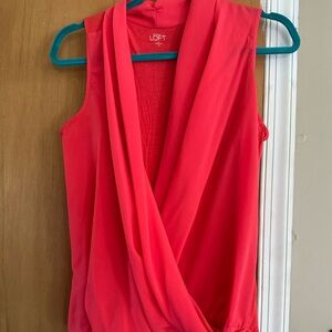 LOFT Vibrant Sleeveless Drape Blouse - Coral medium